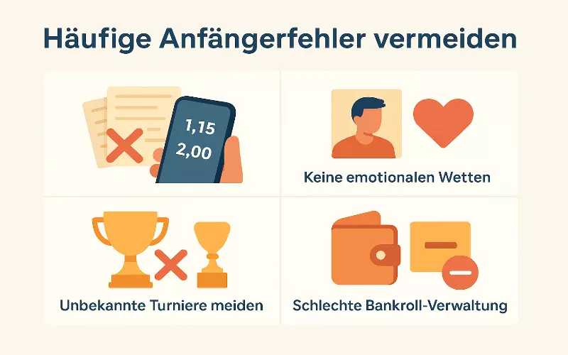 Häufige Anfängerfehler bei Tennis Wetten visualisiert mit Warnsymbolen und Tipps zur Vermeidung