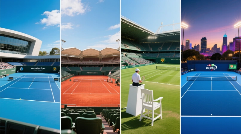 Die vier Grand Slam Turniere - Australian Open, French Open, Wimbledon, US Open