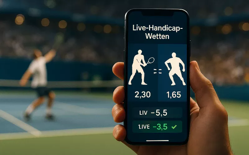 Live Tennis Wetten auf Smartphone mit sich ändernden Handicap Quoten während des Matches