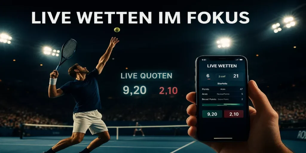 Tennis Live Wetten in Aktion mit dramatischem Nacht-Match und Live-Wettquoten auf Smartphone